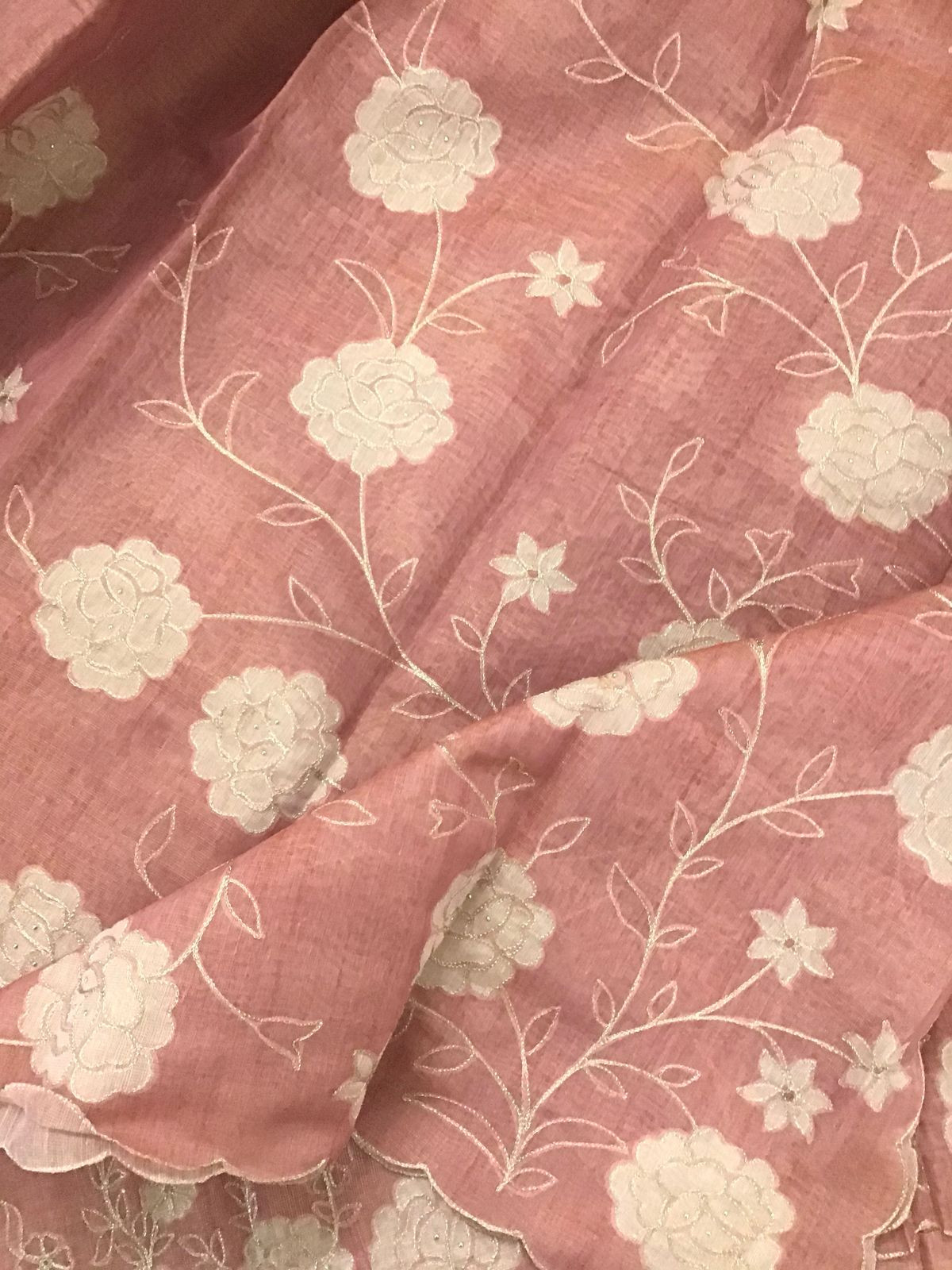 Soft Tissue Slub Cotton Self Weaved Embroidered Suit - Peach