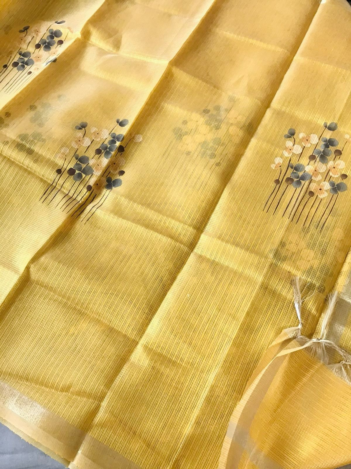 Soft Tissue Kota Silk Printed Embroidered Suit - Grey