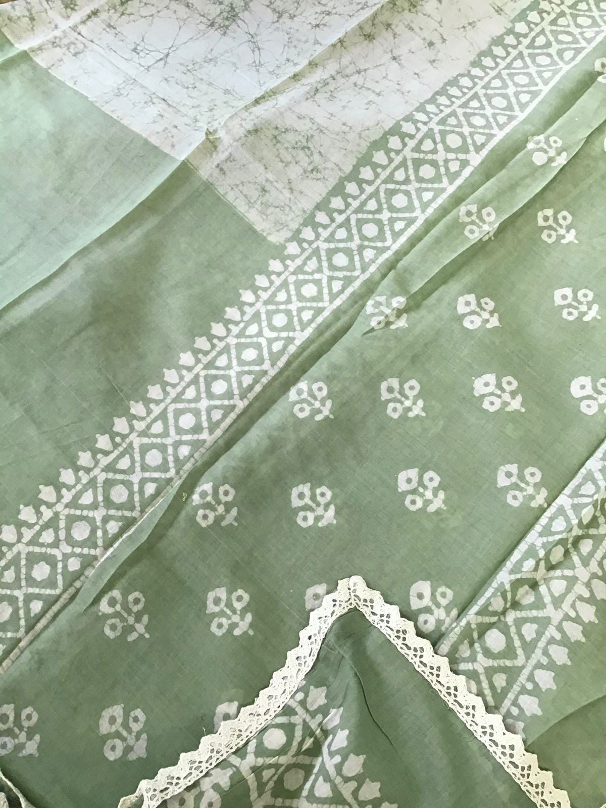 Pure Fine Cotton Batik Printed Embroidered Suit - Green