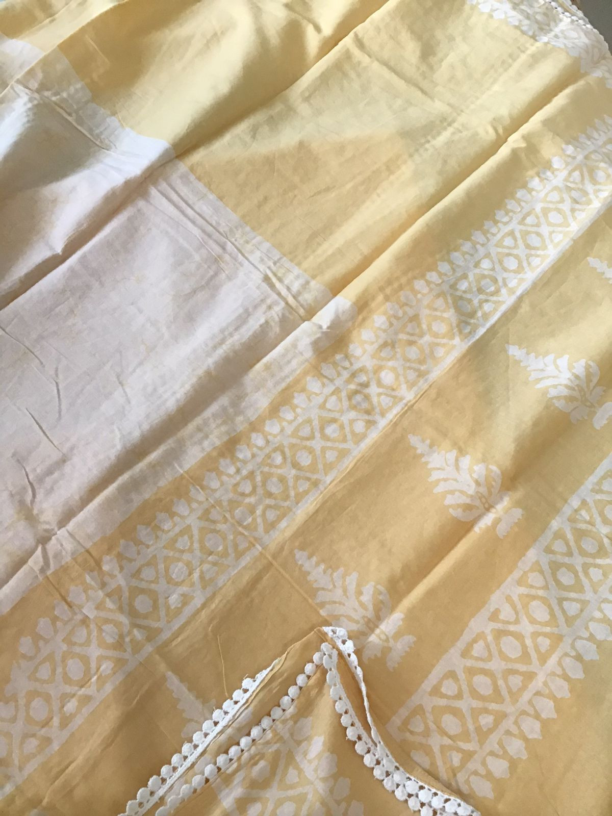 Pure Fine Cotton Batik Printed Embroidered Suit - Orangish Yellow