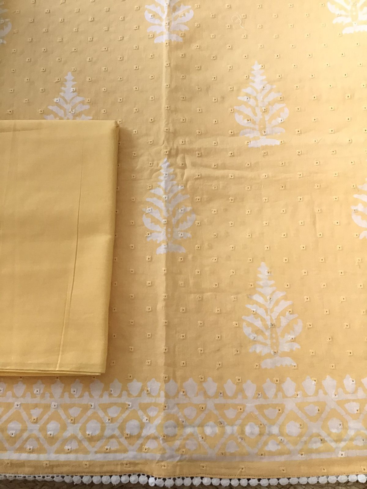 Pure Fine Cotton Batik Printed Embroidered Suit - Orangish Yellow