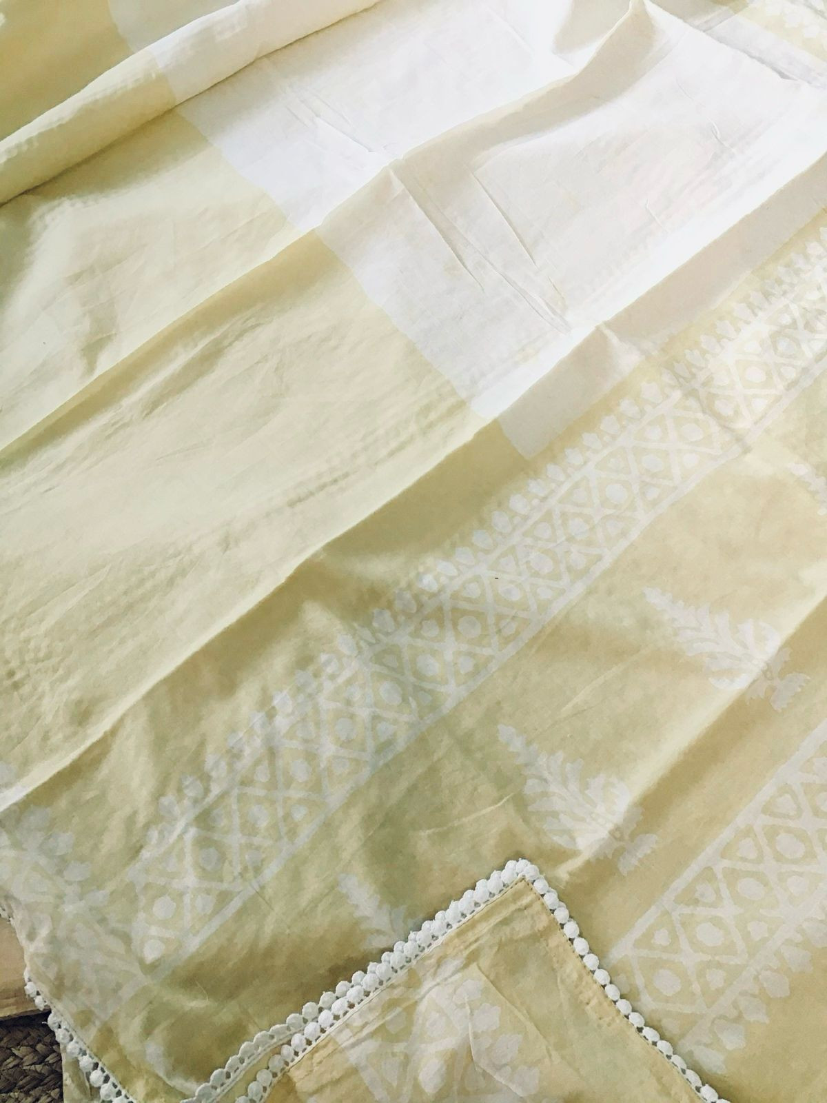 Pure Fine Cotton Batik Printed Embroidered Suit - Beige