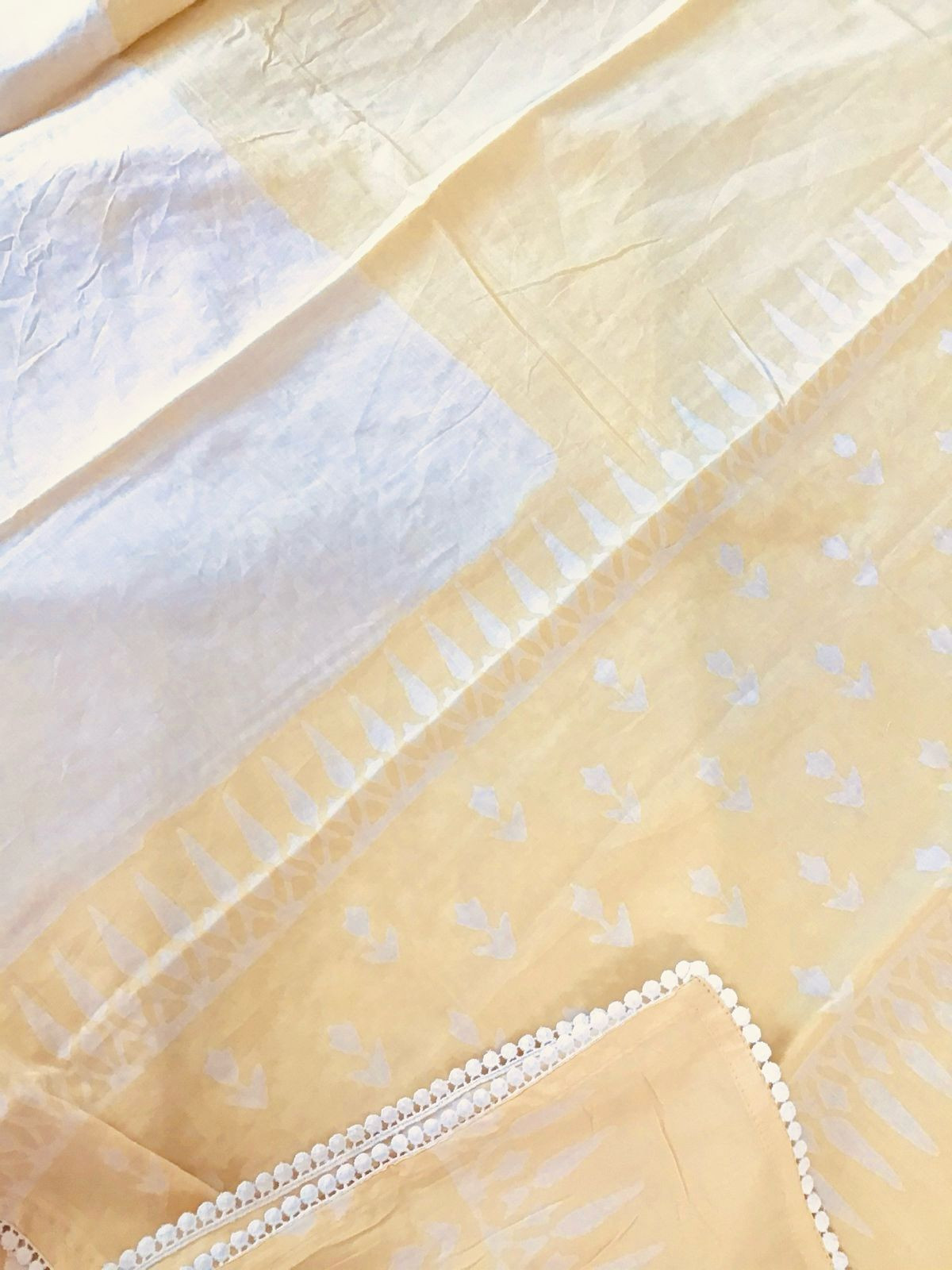 Pure Fine Cotton Batik Printed Embroidered Suit - Orangish Yellow