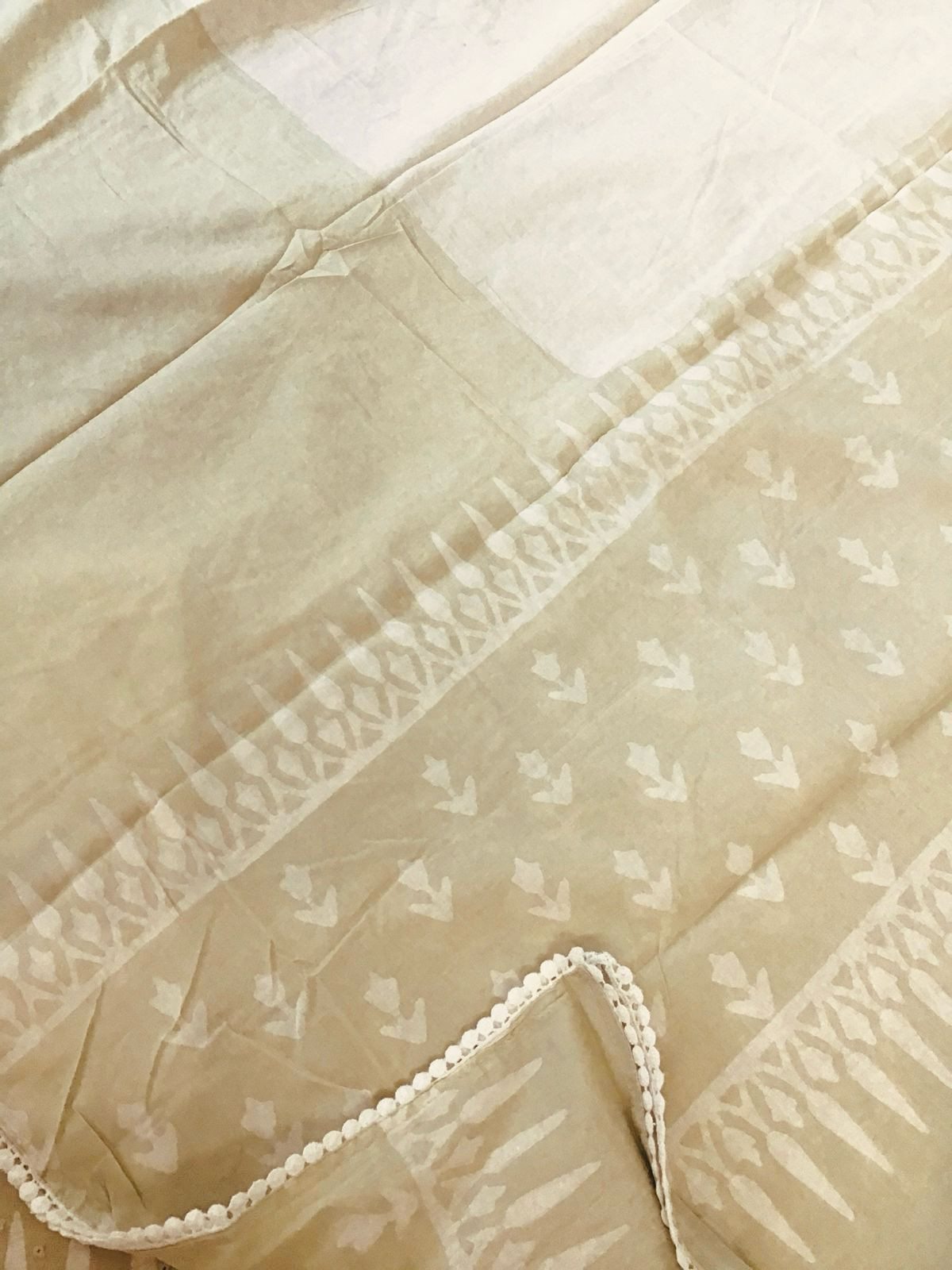 Pure Fine Cotton Batik Printed Embroidered Suit - Beige