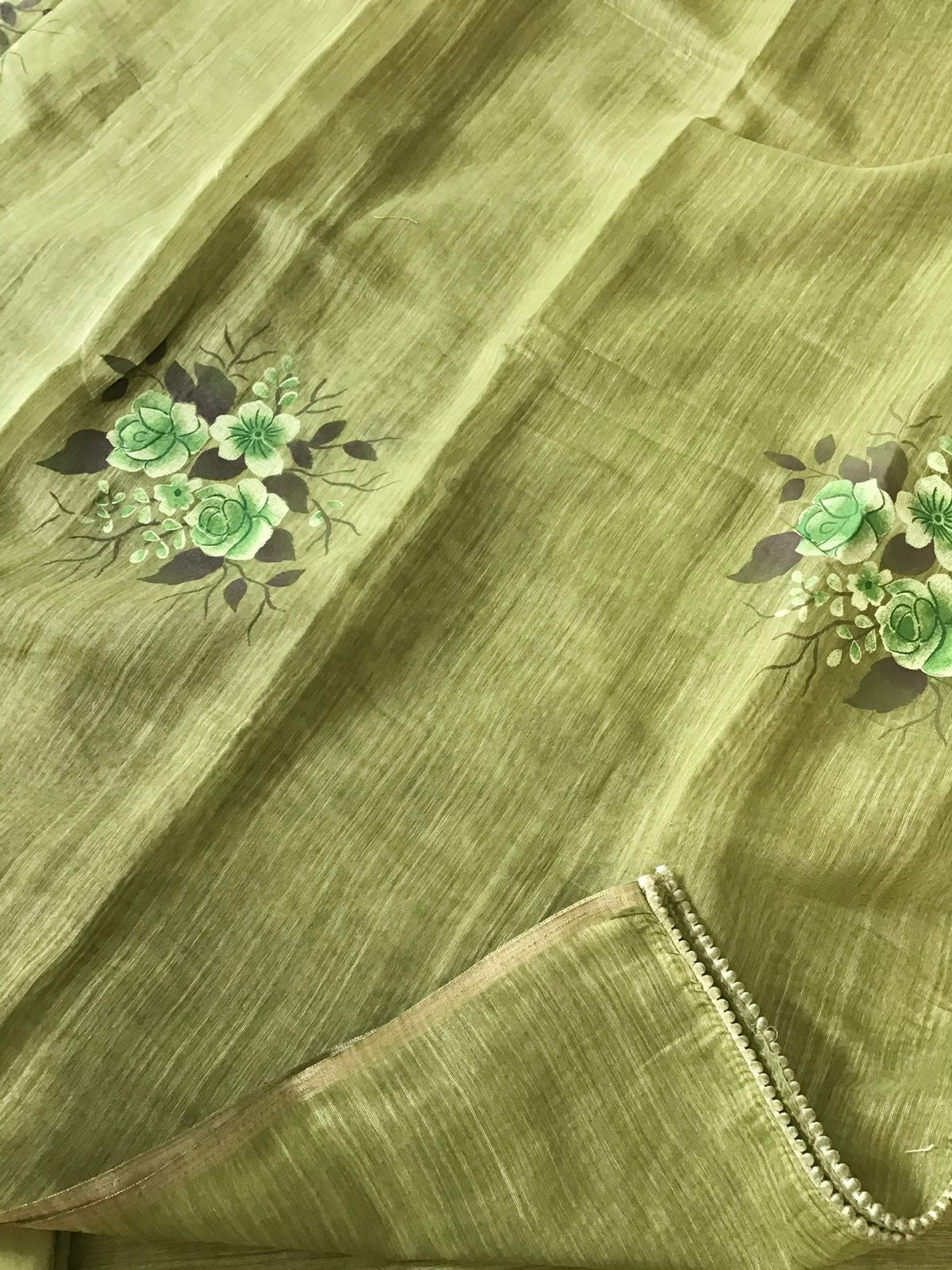Soft Slub Chanderi Embroidered Suit - Green