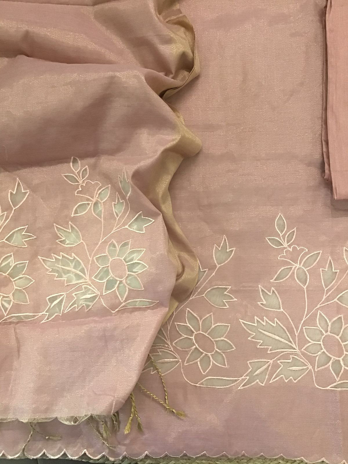 Soft Tissue Chanderi Embroidered Suit - Onion Pink