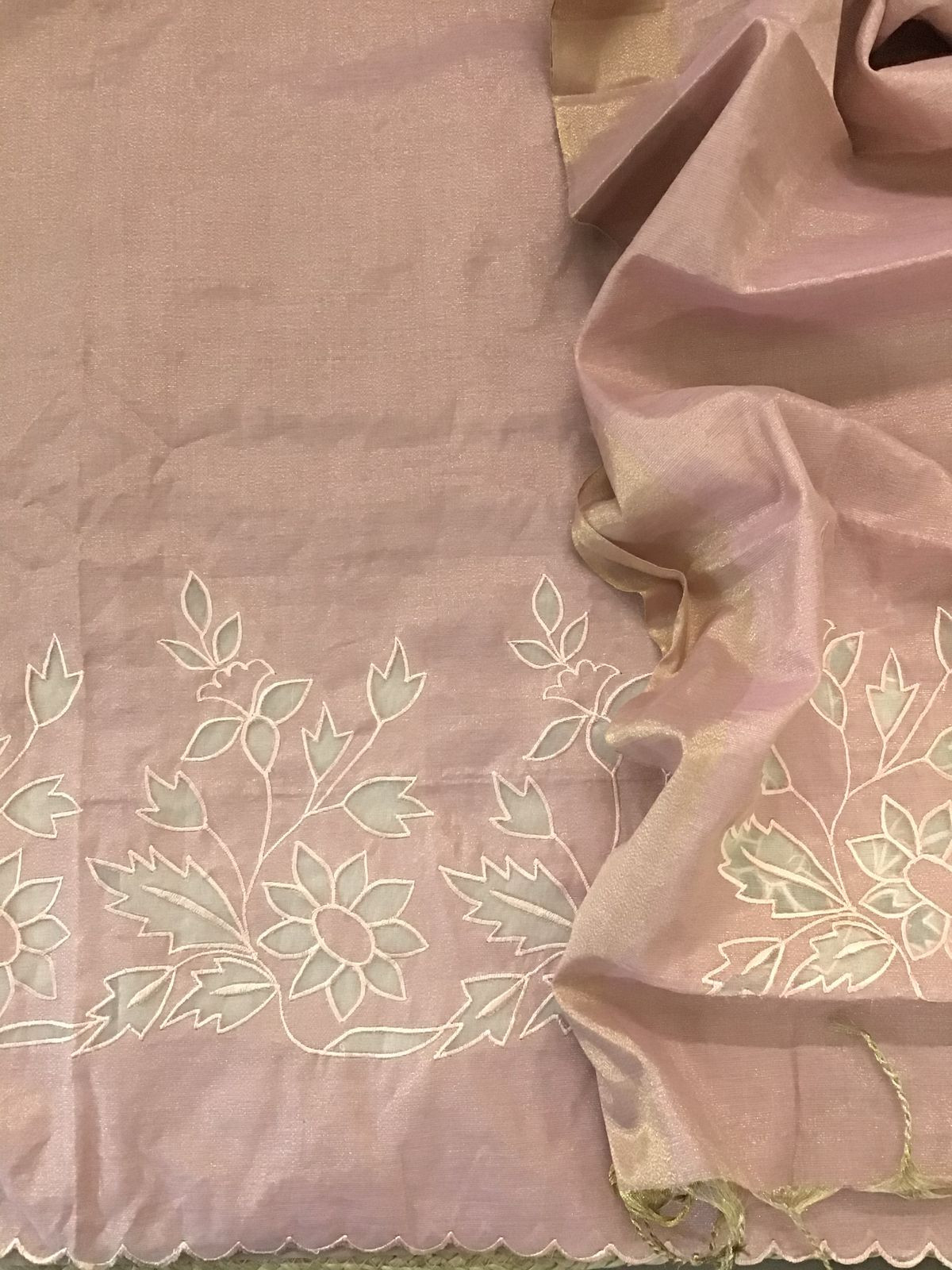 Soft Tissue Chanderi Embroidered Suit - Onion Pink
