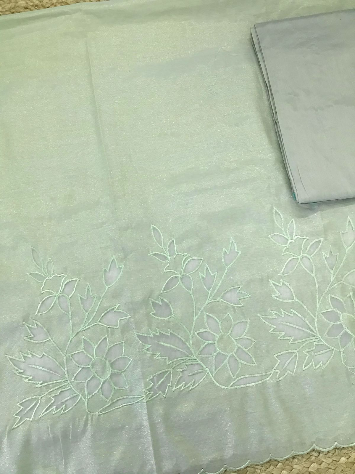 Soft Tissue Chanderi Embroidered Suit - Green