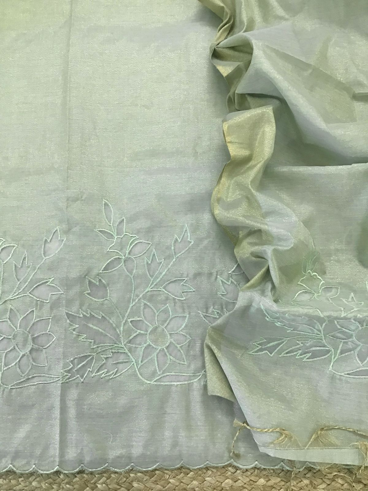 Soft Tissue Chanderi Embroidered Suit - Green