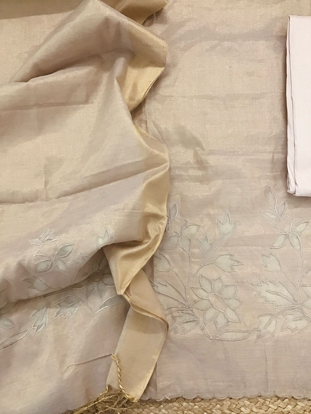 Soft Tissue Chanderi Embroidered Suit - Beige