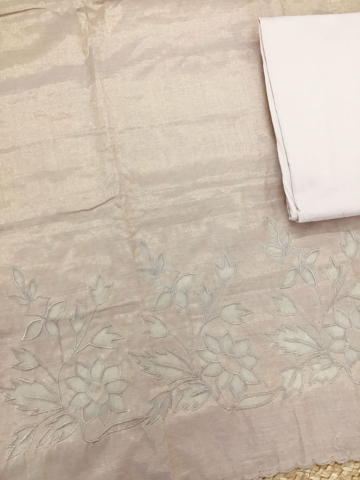 Soft Tissue Chanderi Embroidered Suit - Beige