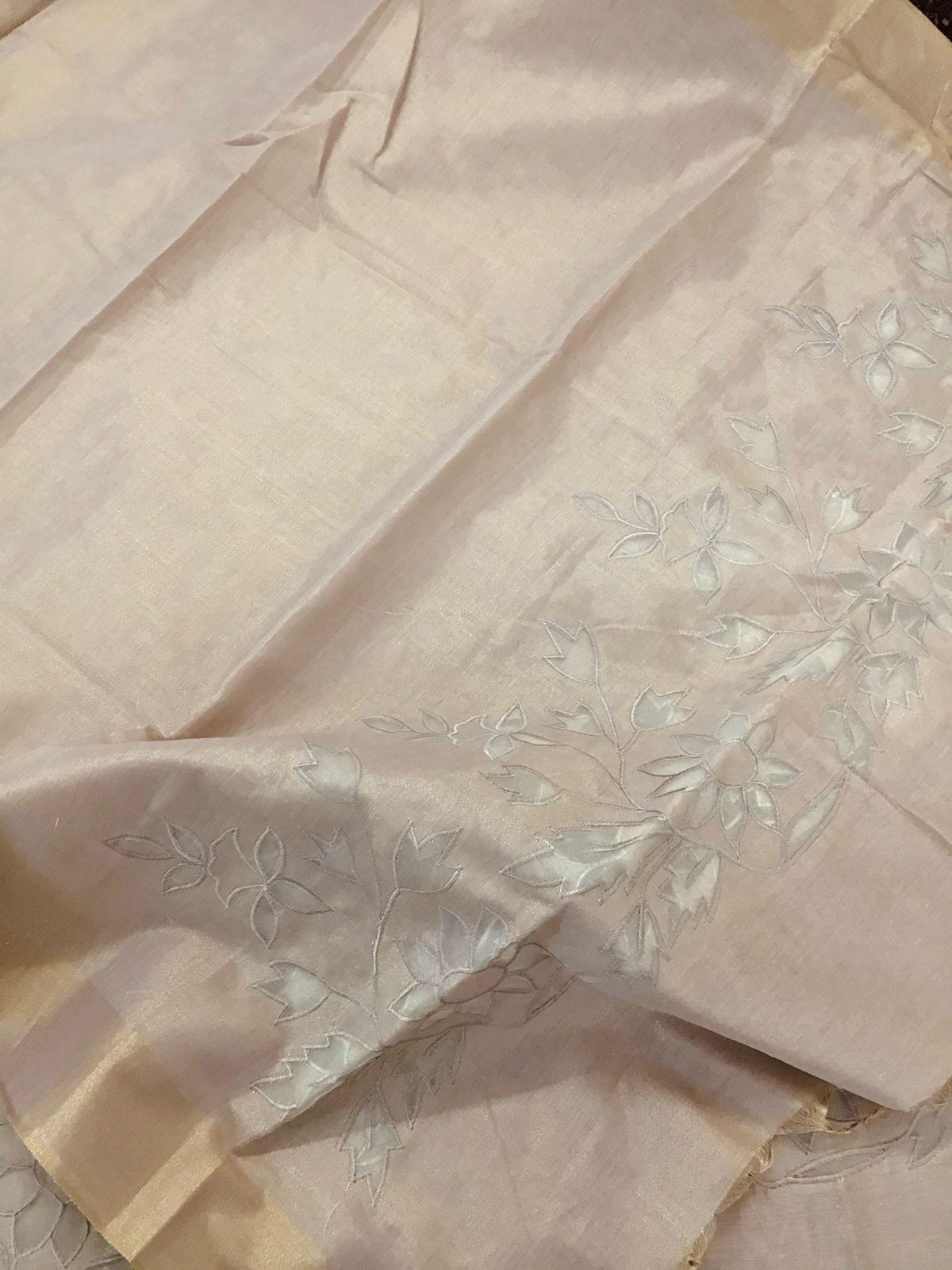 Soft Tissue Chanderi Embroidered Suit - Beige