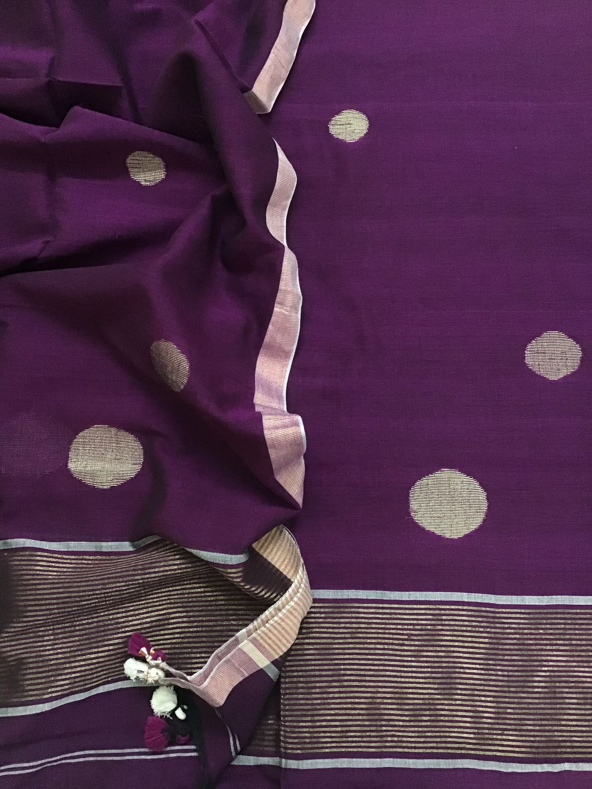 Pure Handloom Cotton Self Weaved Kurta Dupatta Set - Purple