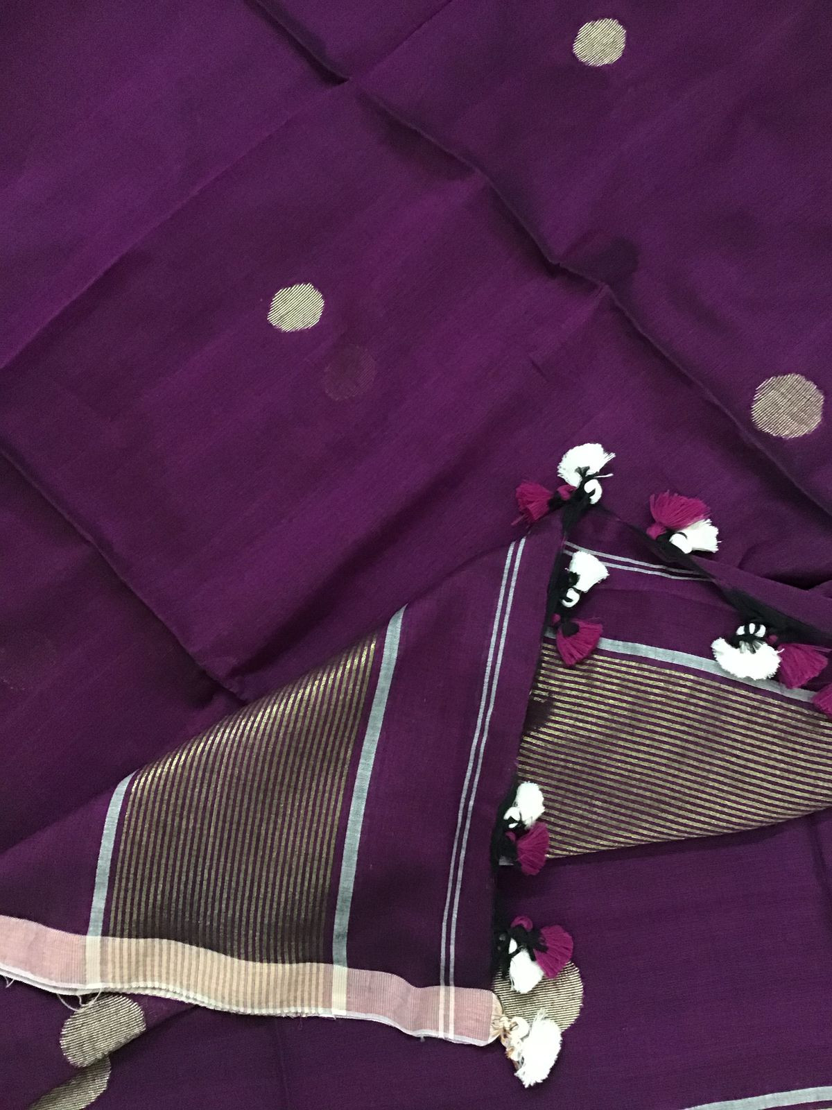 Pure Handloom Cotton Self Weaved Kurta Dupatta Set - Purple