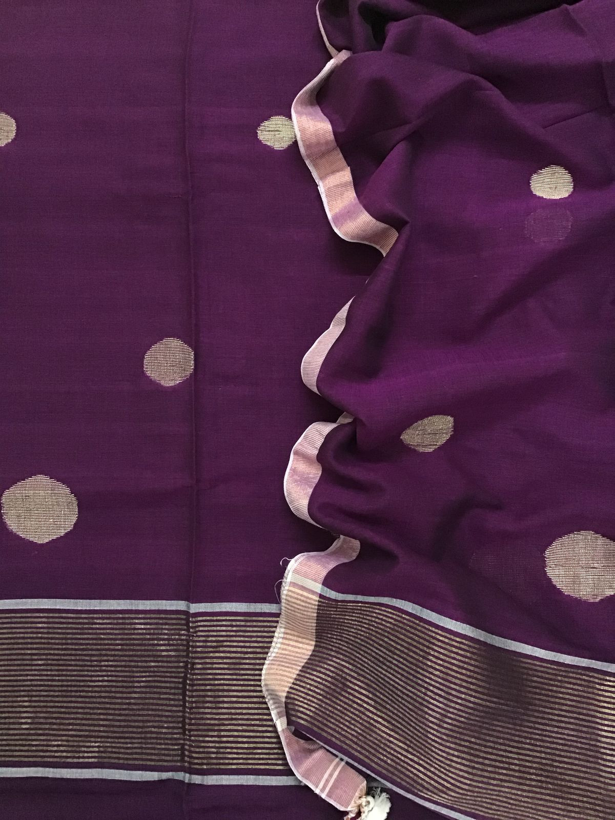 Pure Handloom Cotton Self Weaved Kurta Dupatta Set - Purple
