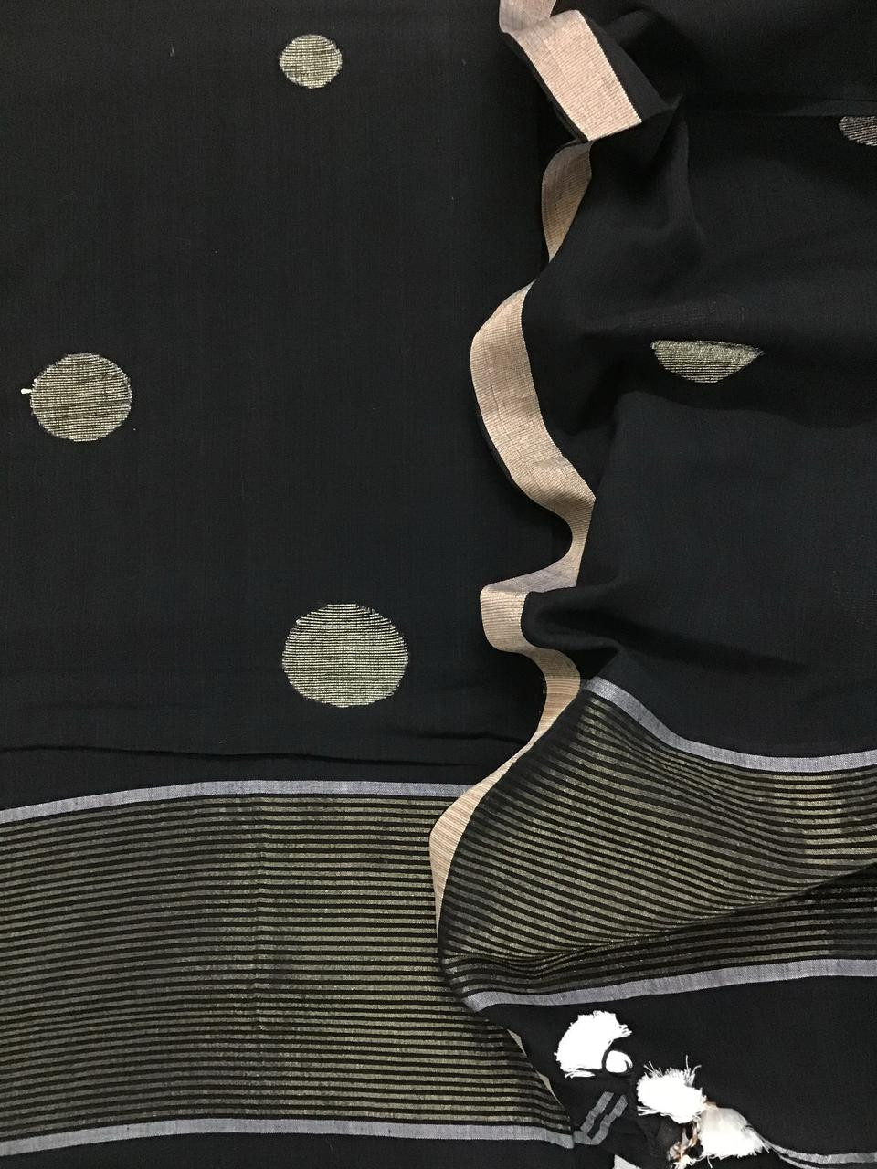 Pure Handloom Cotton Self Weaved Kurta Dupatta Set - Black