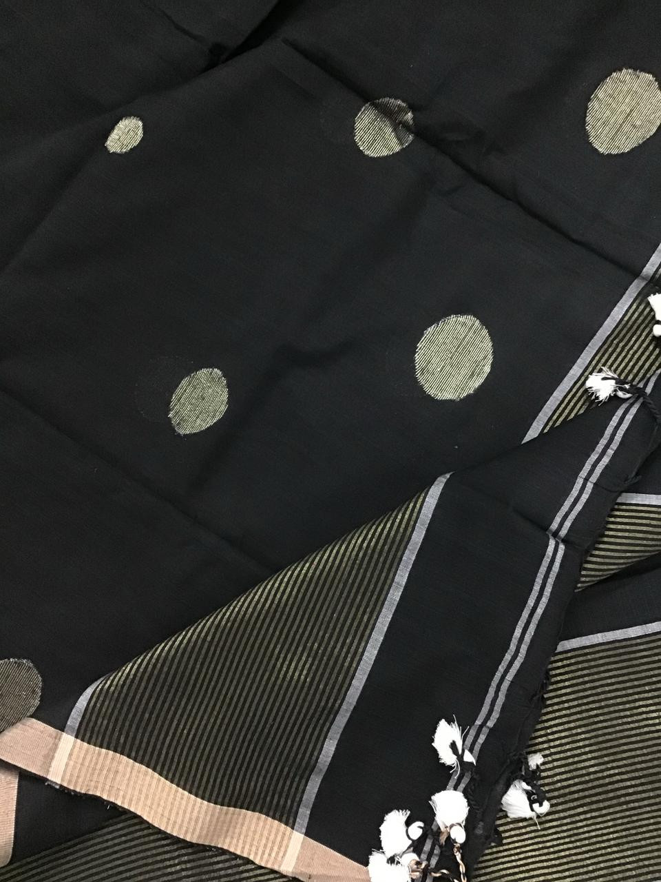 Pure Handloom Cotton Self Weaved Kurta Dupatta Set - Black