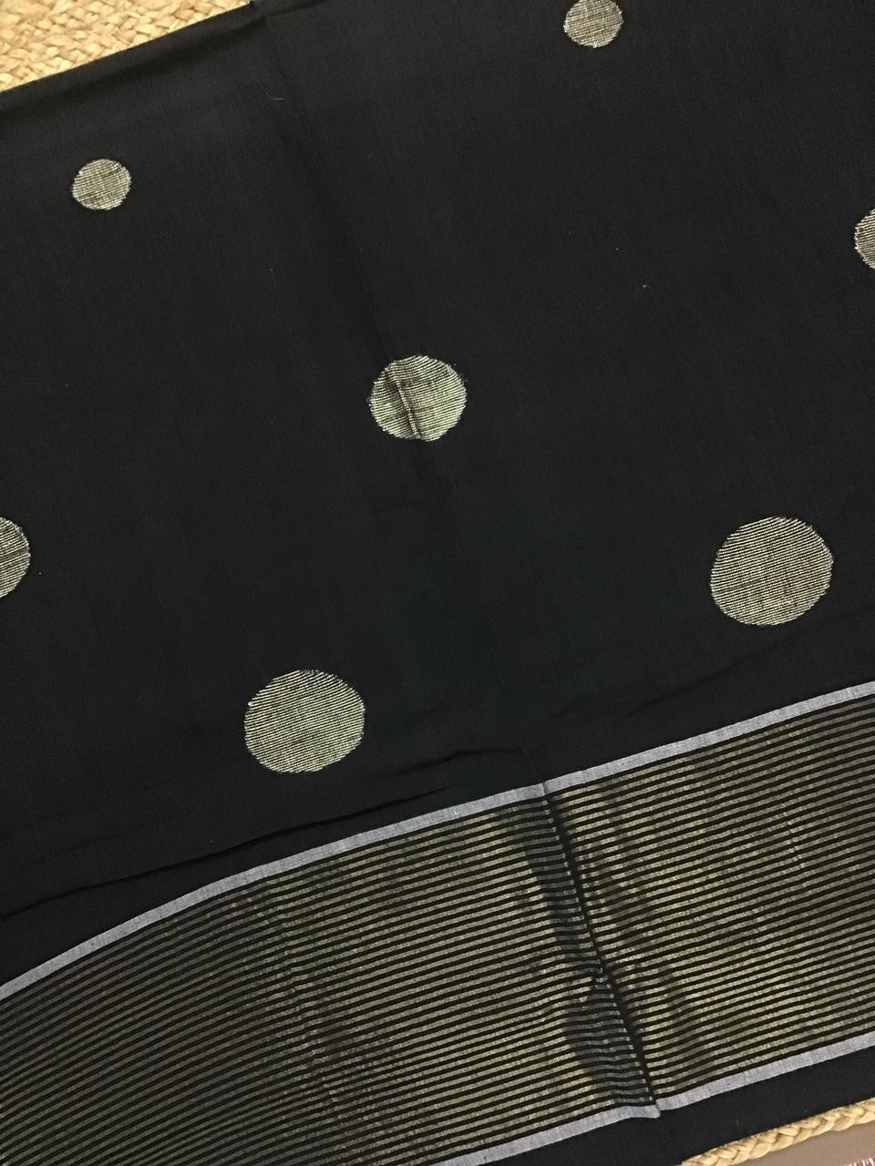 Pure Handloom Cotton Self Weaved Kurta Dupatta Set - Black