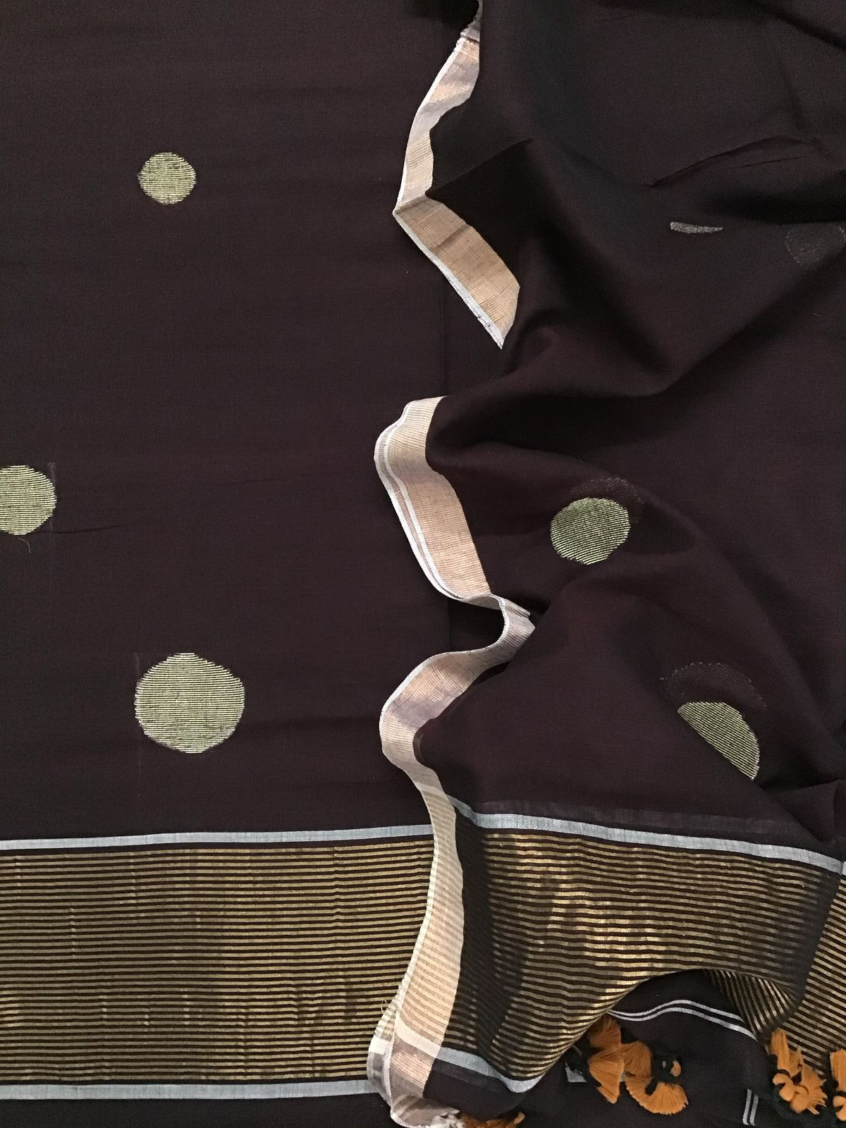 Pure Handloom Cotton Self Weaved Kurta Dupatta Set - Brown