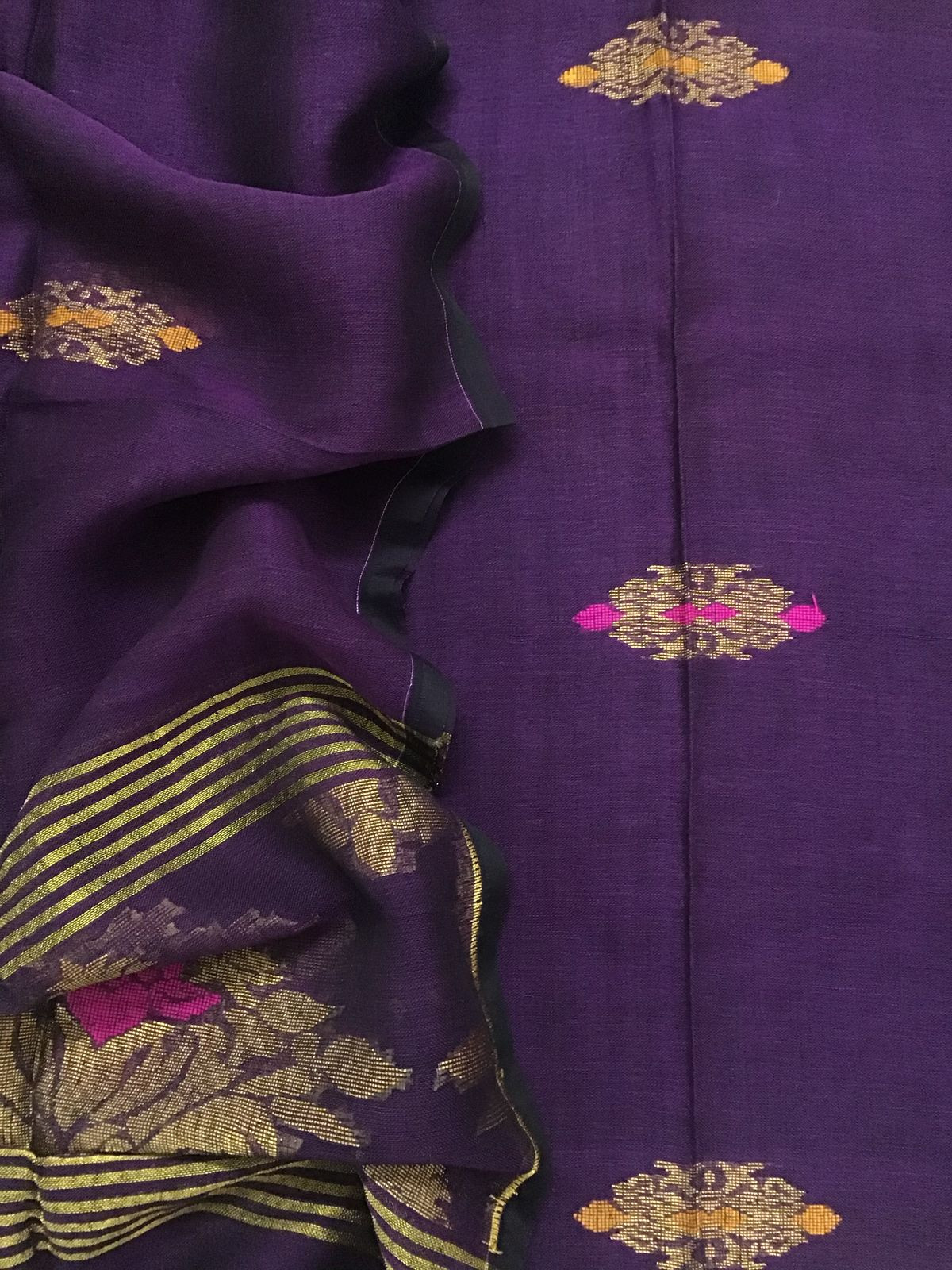 Pure Linen Jute Cotton Self Weaved Kurta Dupatta Set - Purple