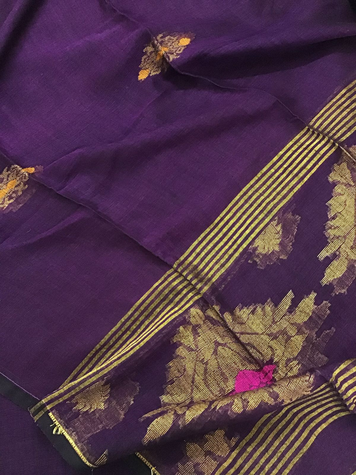 Pure Linen Jute Cotton Self Weaved Kurta Dupatta Set - Purple