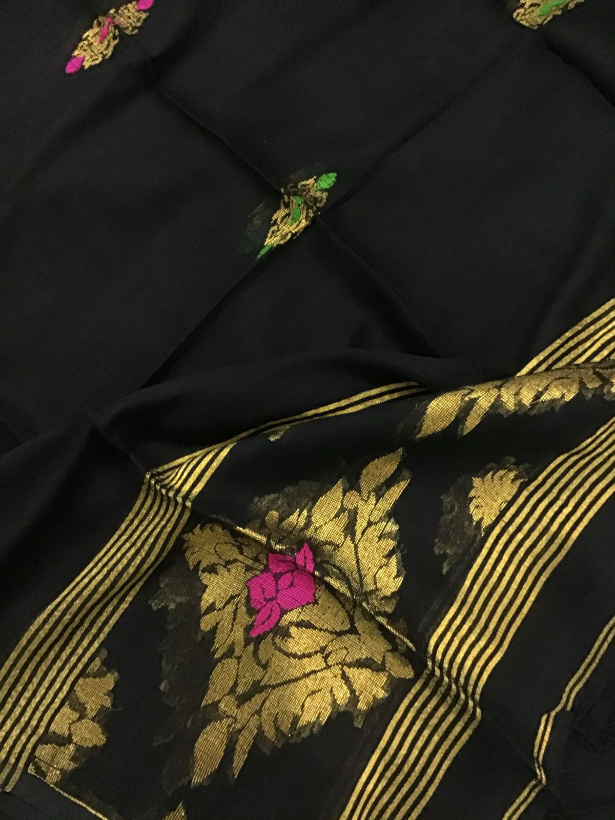 Pure Linen Jute Cotton Self Weaved Kurta Dupatta Set - Black