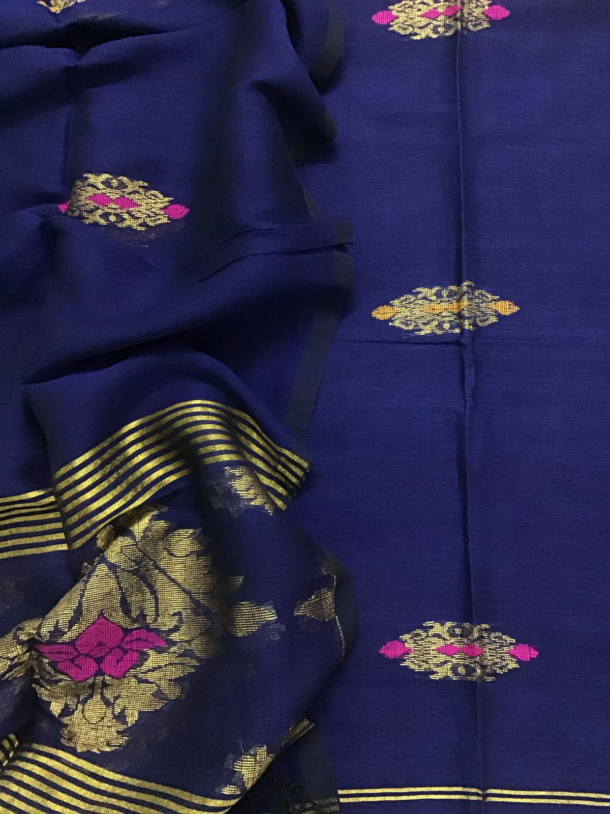 Pure Linen Jute Cotton Self Weaved Kurta Dupatta Set - Blue