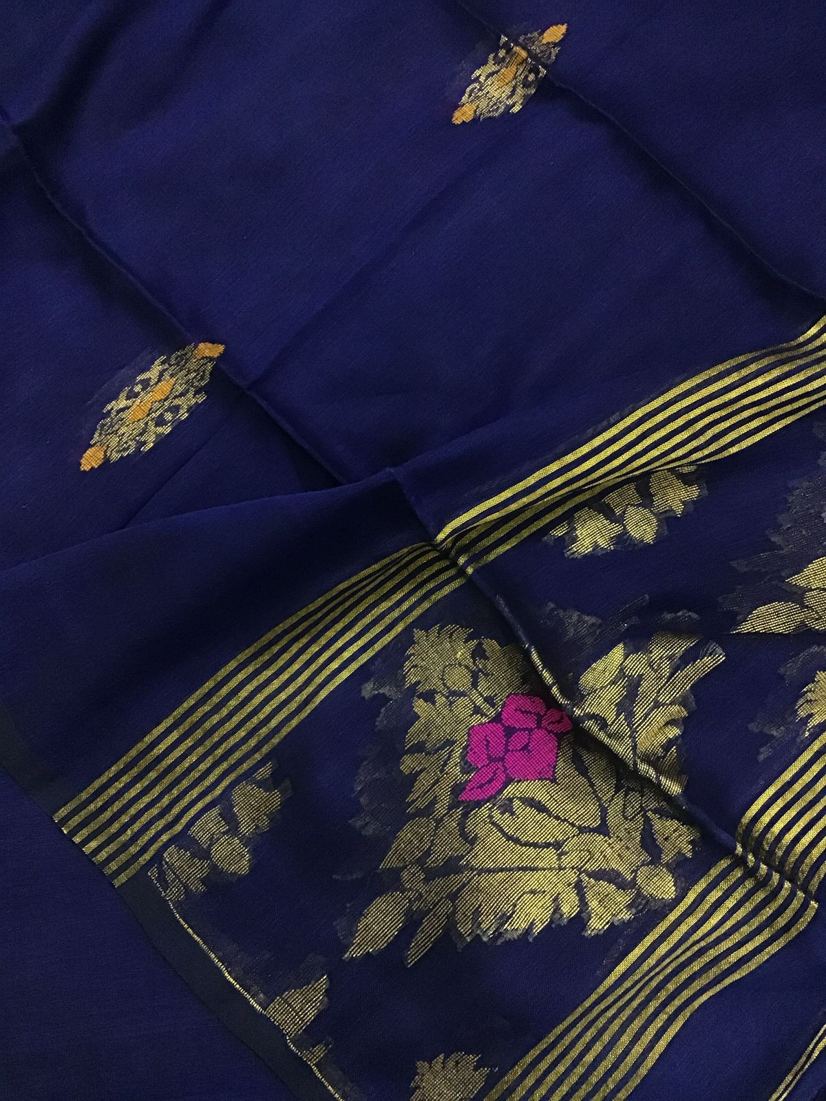 Pure Linen Jute Cotton Self Weaved Kurta Dupatta Set - Blue