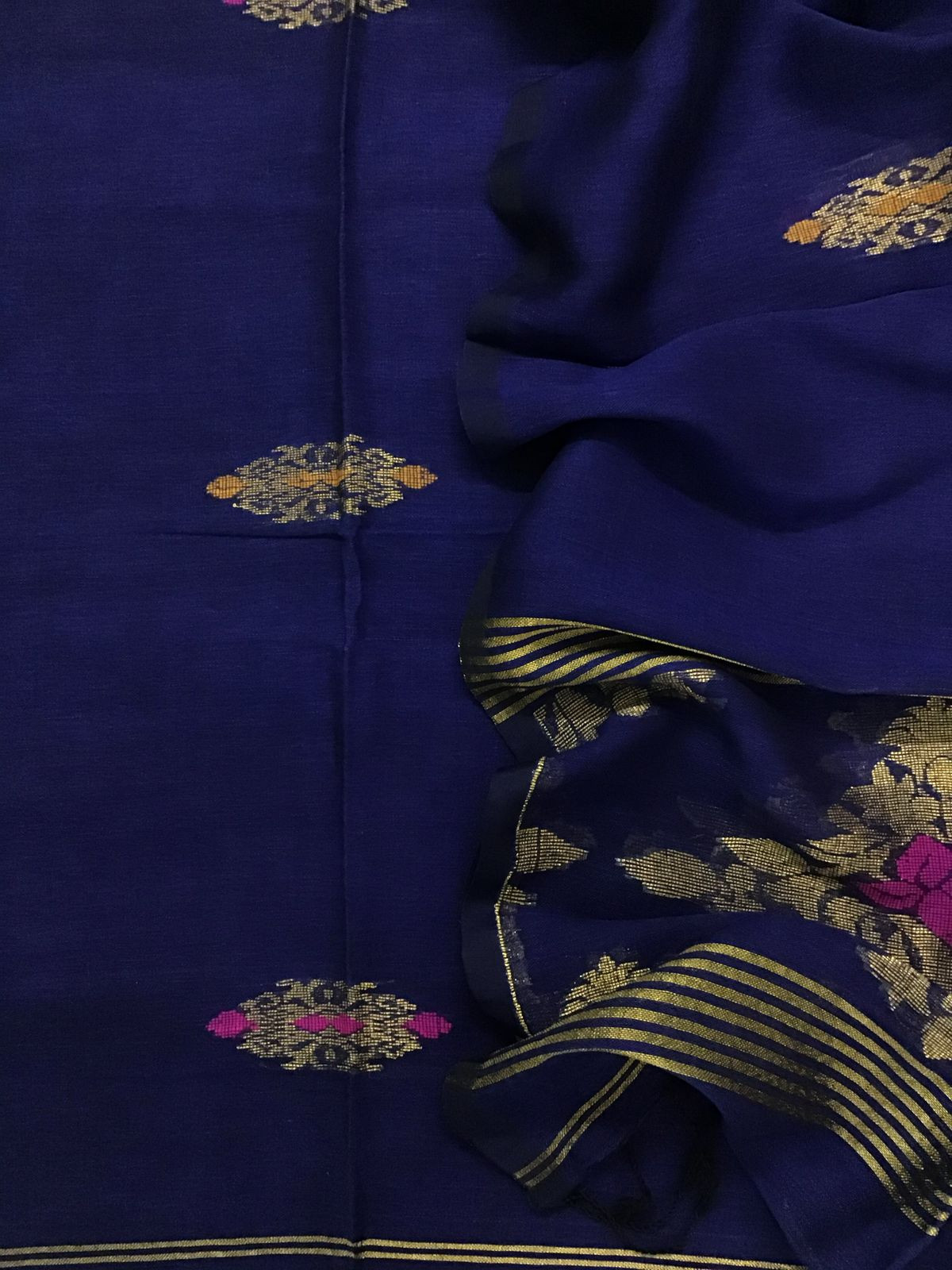 Pure Linen Jute Cotton Self Weaved Kurta Dupatta Set - Blue