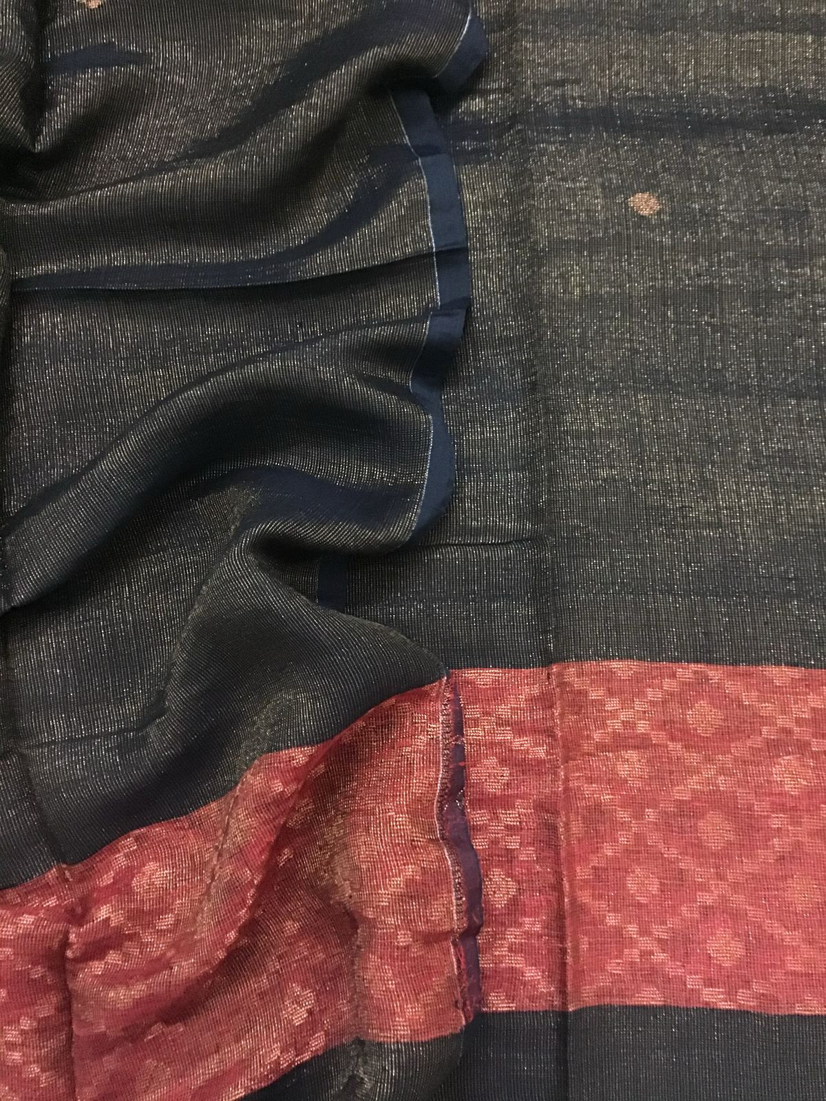 Pure Linen Tissue Self Weaved Kurta Dupatta Set - Black