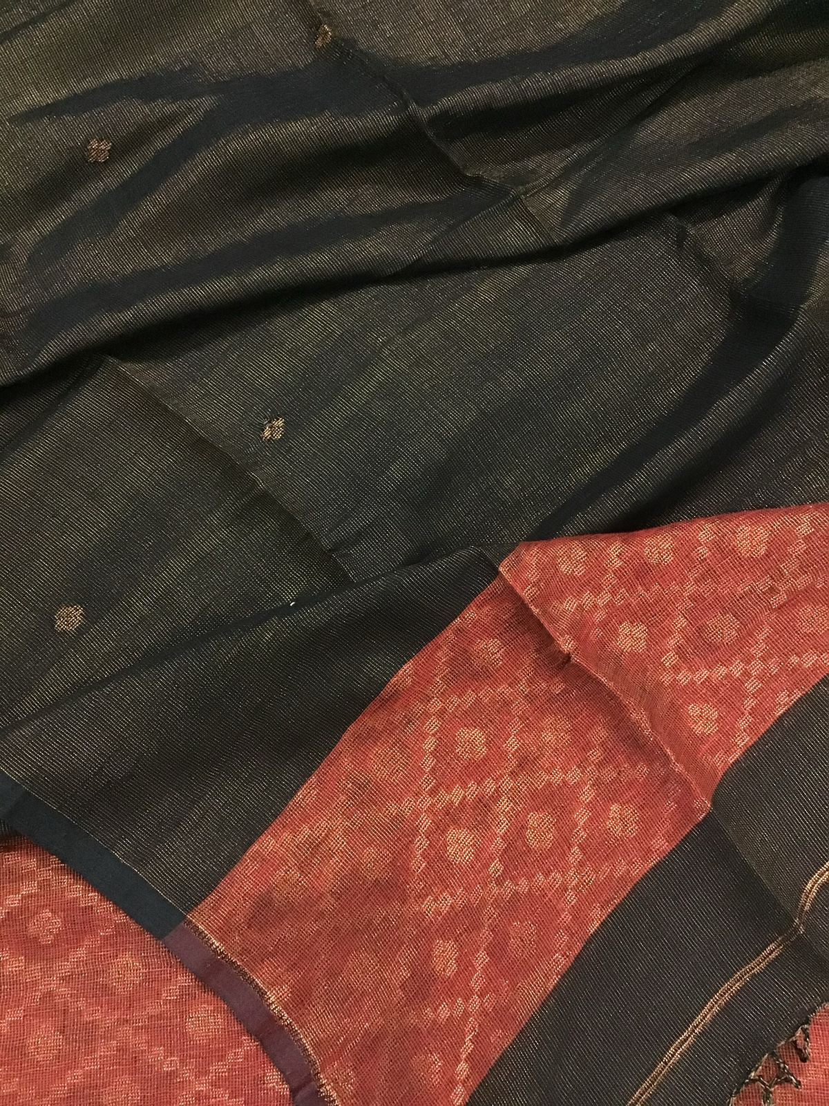 Pure Linen Tissue Self Weaved Kurta Dupatta Set - Black