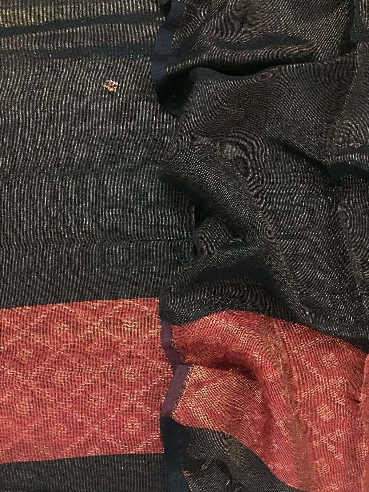 Pure Linen Tissue Self Weaved Kurta Dupatta Set - Black