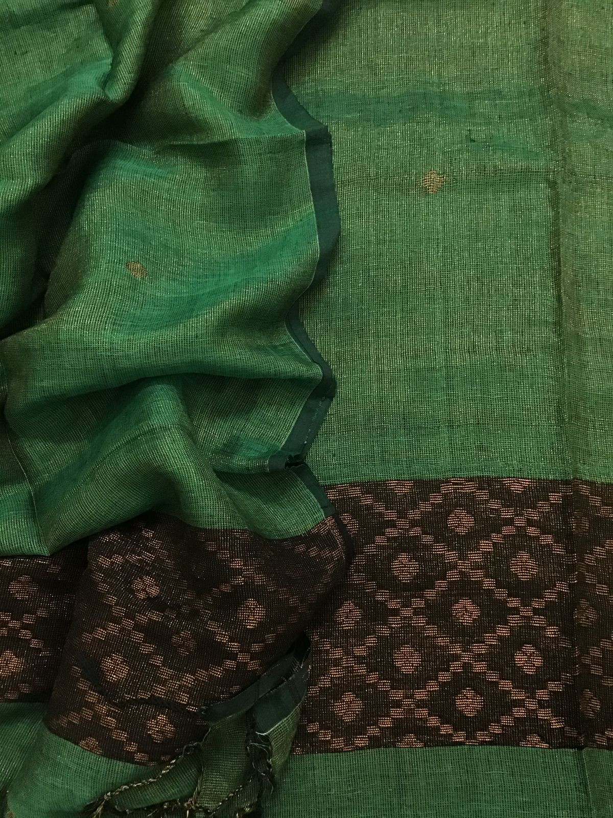 Pure Linen Tissue Self Weaved Kurta Dupatta Set - Green