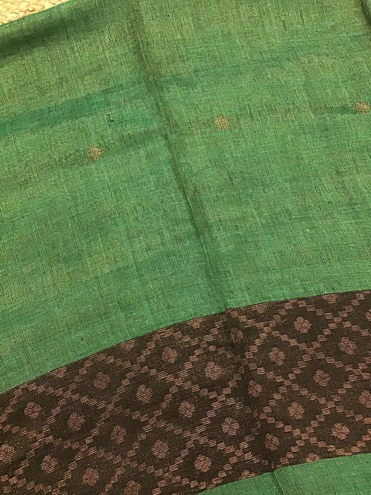 Pure Linen Tissue Self Weaved Kurta Dupatta Set - Green