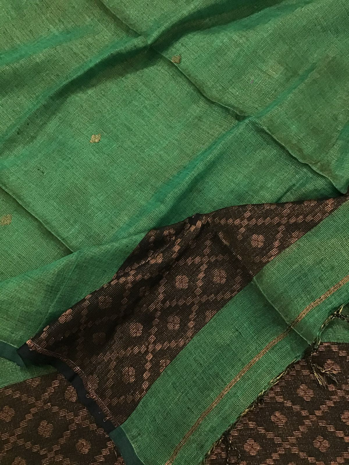 Pure Linen Tissue Self Weaved Kurta Dupatta Set - Green