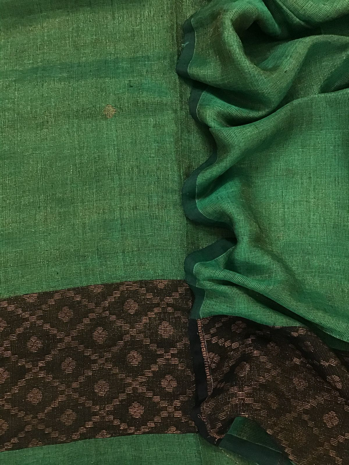 Pure Linen Tissue Self Weaved Kurta Dupatta Set - Green