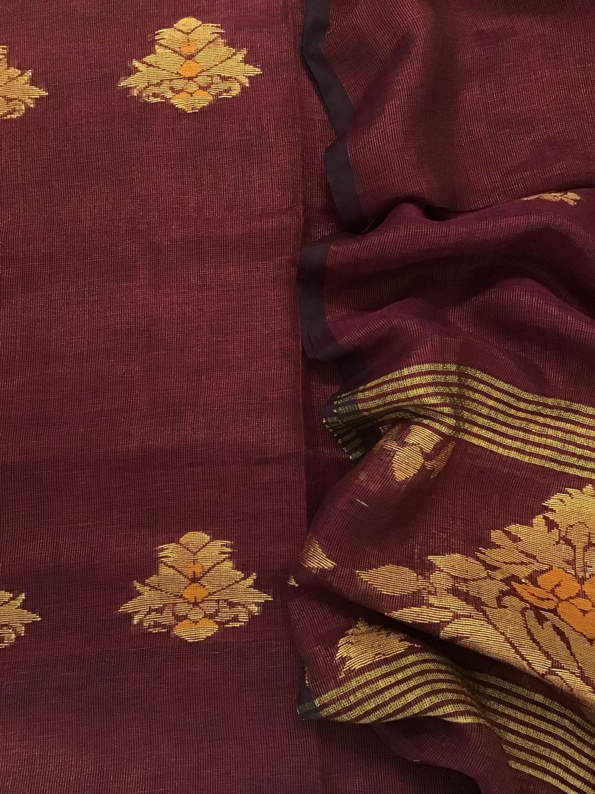 Pure Linen Tissue Self Weaved Kurta Dupatta Set - Maroon