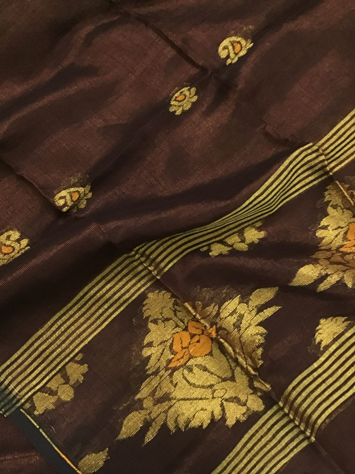 Pure Linen Tissue Self Weaved Kurta Dupatta Set - Brown