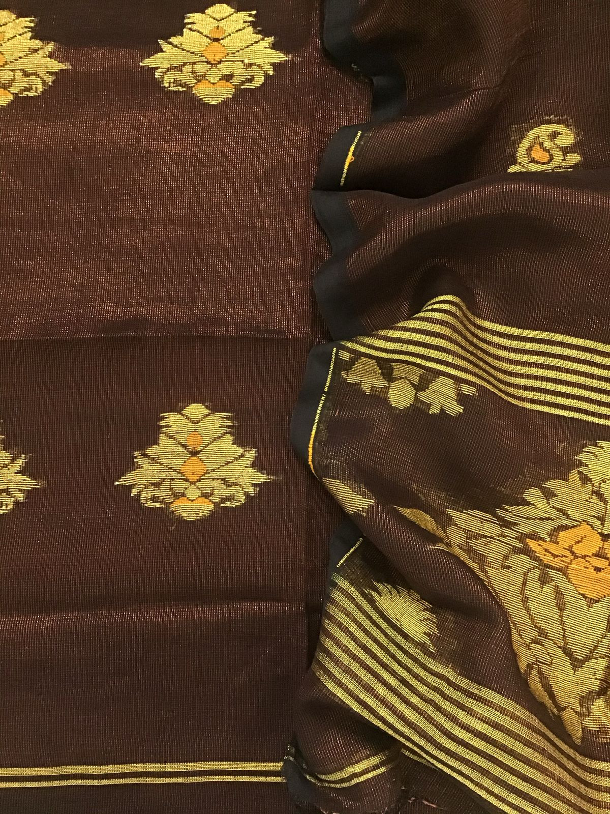 Pure Linen Tissue Self Weaved Kurta Dupatta Set - Brown