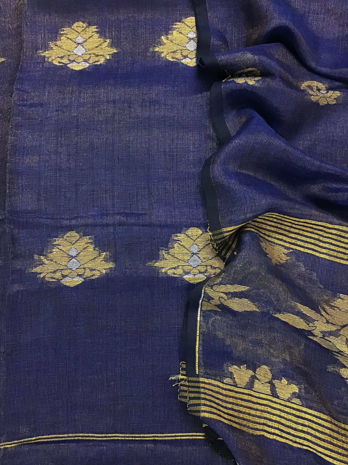 Pure Linen Tissue Self Weaved Kurta Dupatta Set - Blue