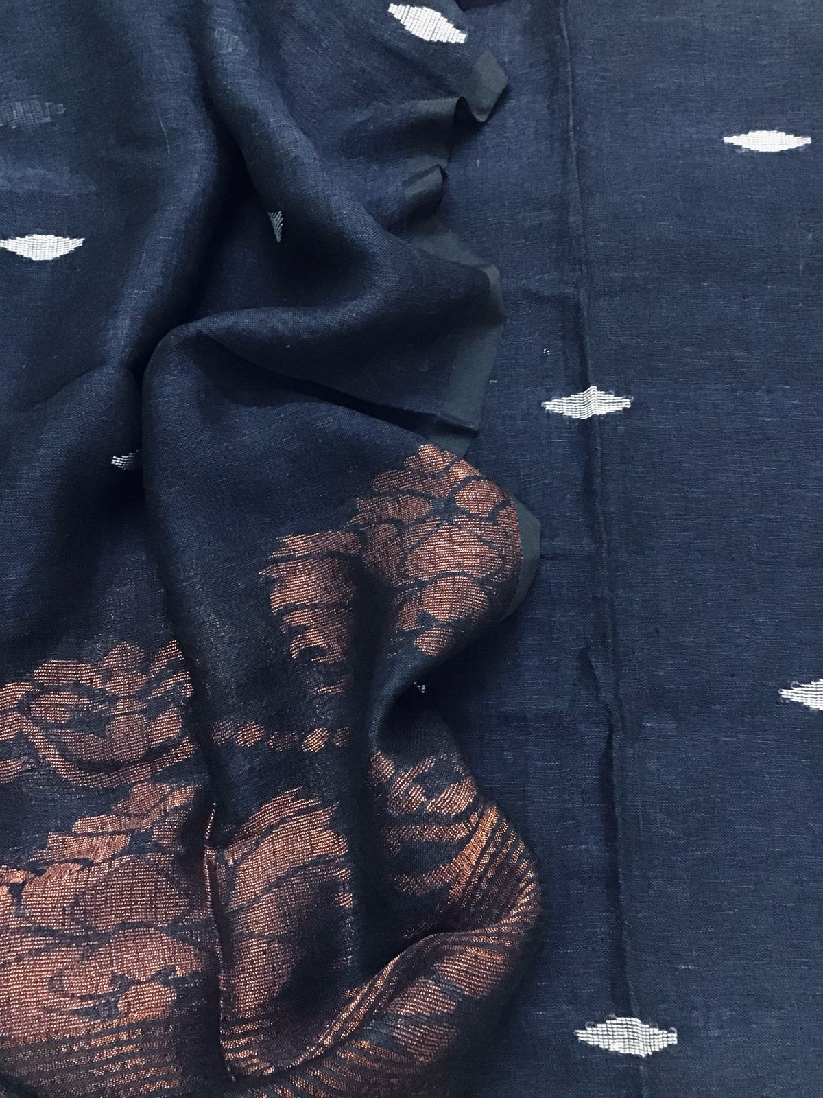 Pure Linen Jute Cotton Self Weaved Kurta Dupatta Set - Blue