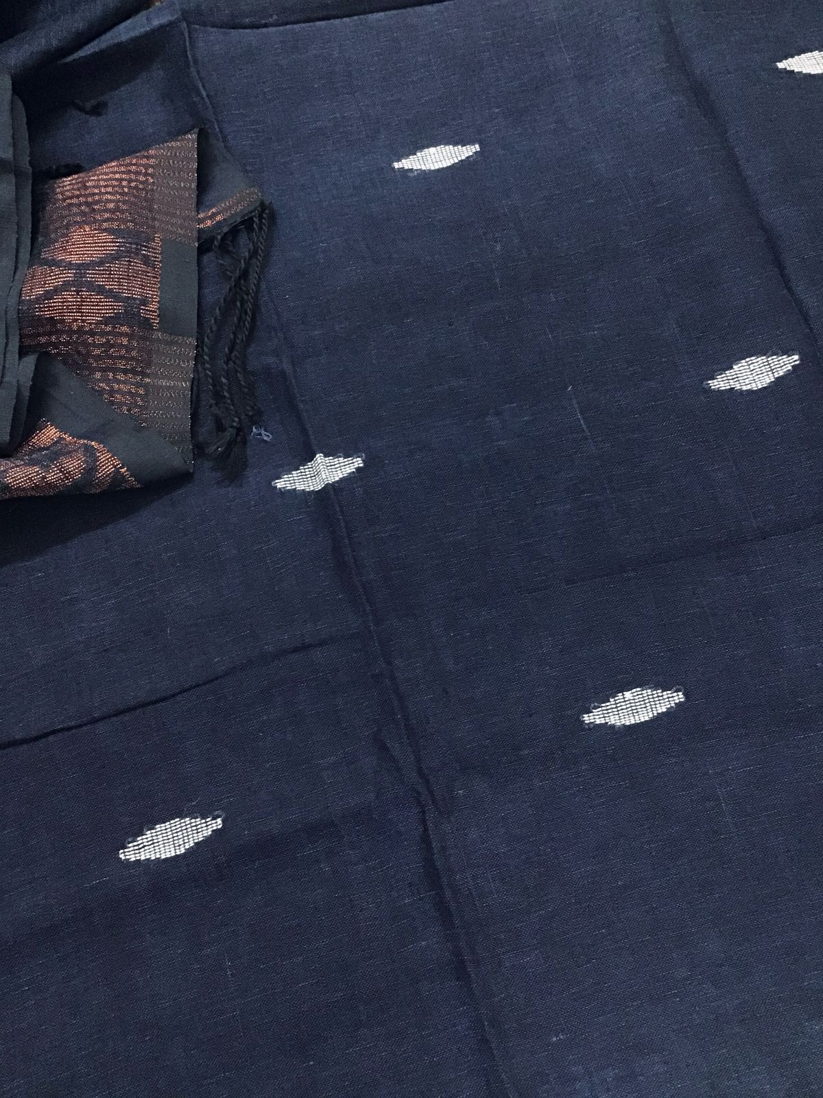 Pure Linen Jute Cotton Self Weaved Kurta Dupatta Set - Blue