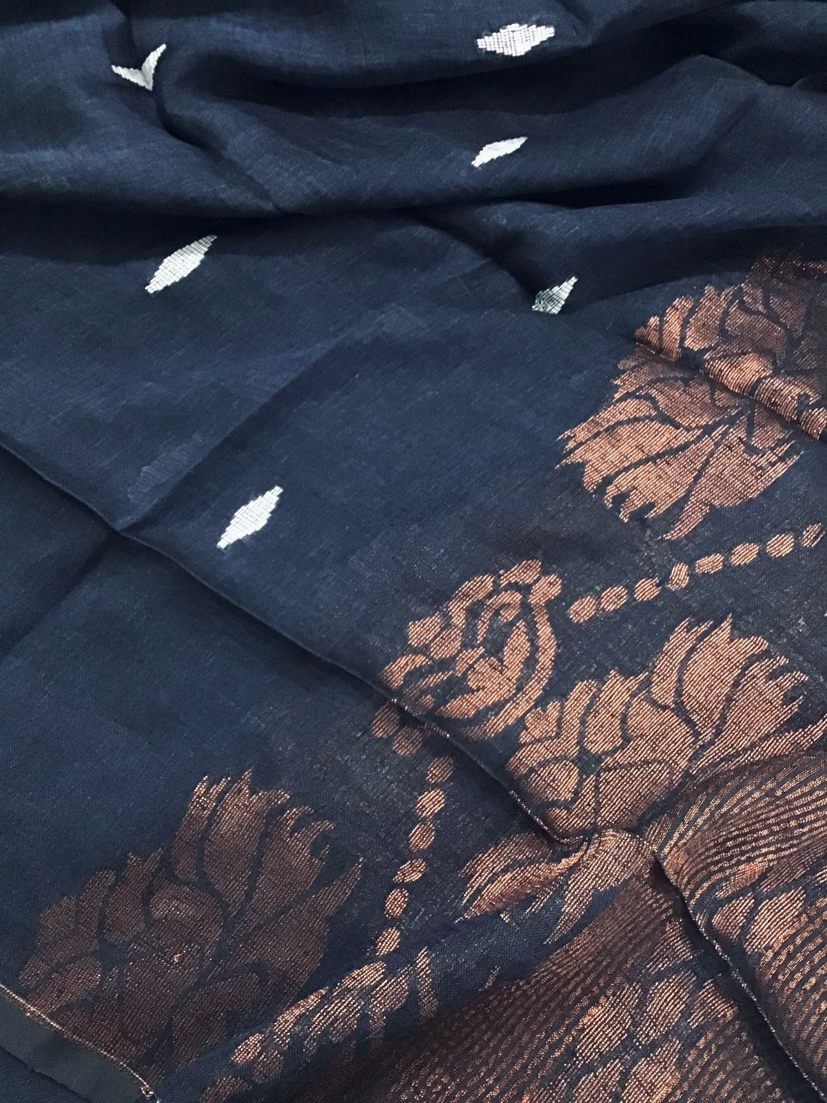 Pure Linen Jute Cotton Self Weaved Kurta Dupatta Set - Blue