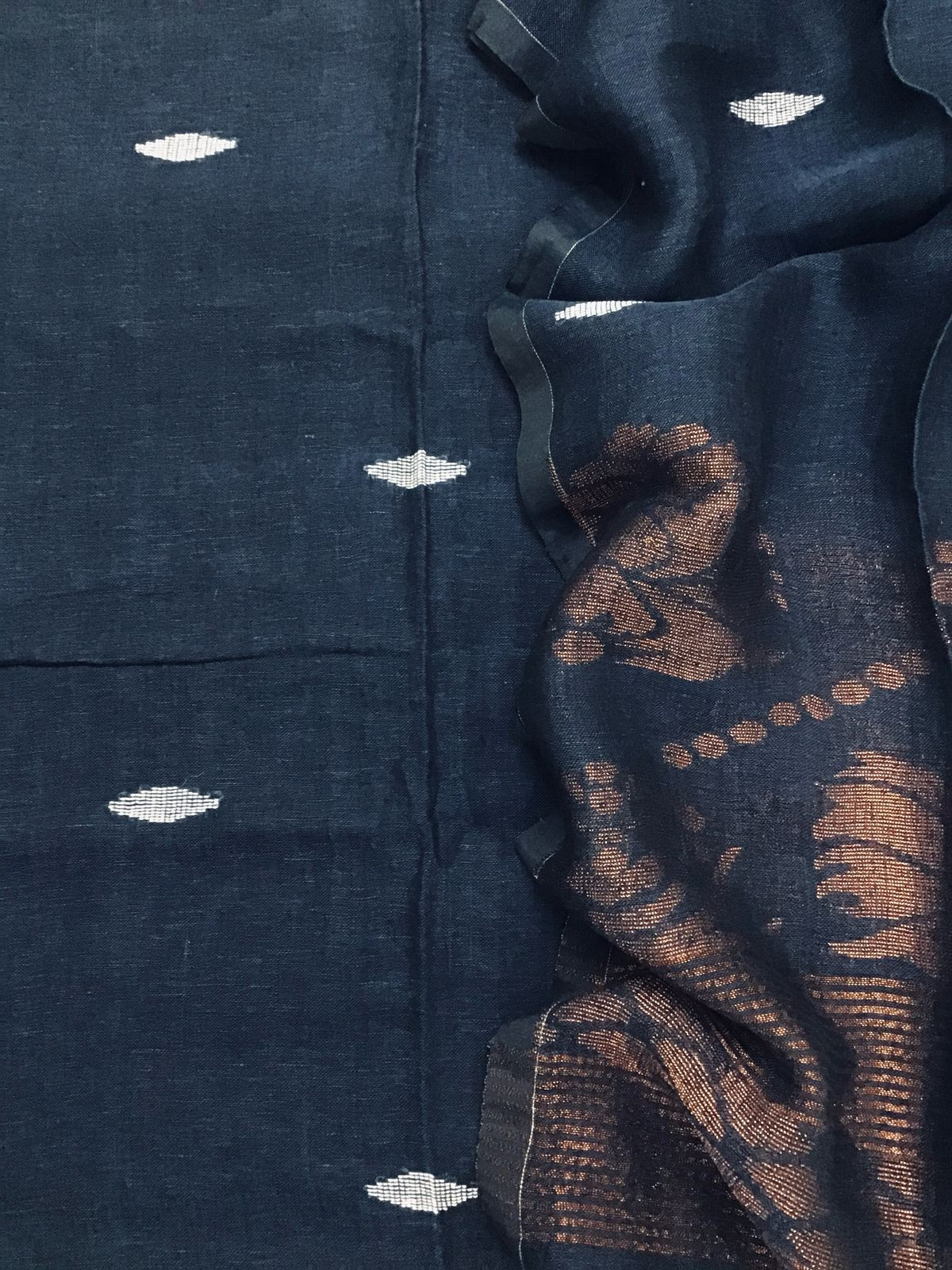 Pure Linen Jute Cotton Self Weaved Kurta Dupatta Set - Blue