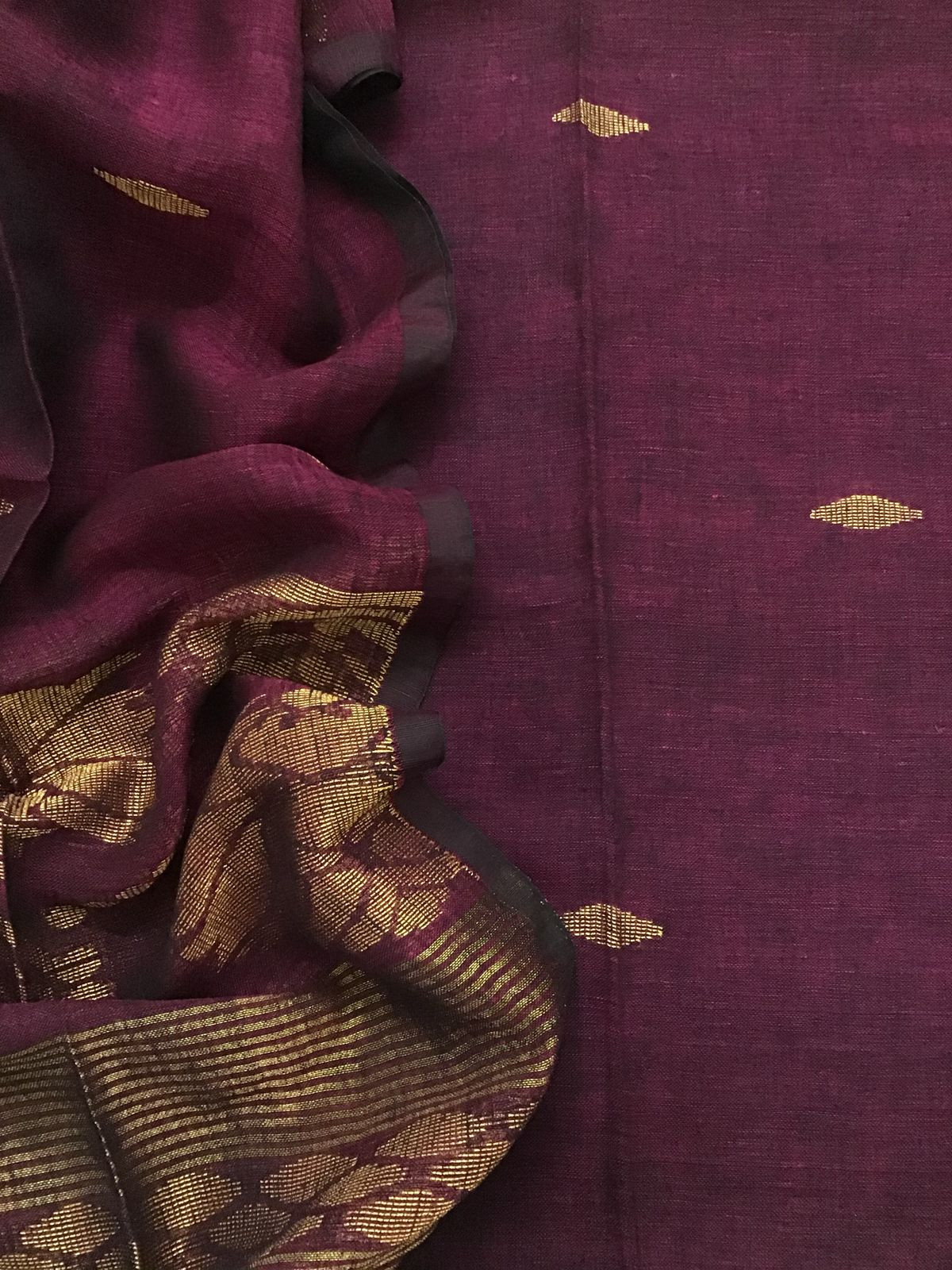 Pure Linen Jute Cotton Self Weaved Kurta Dupatta Set - Wine