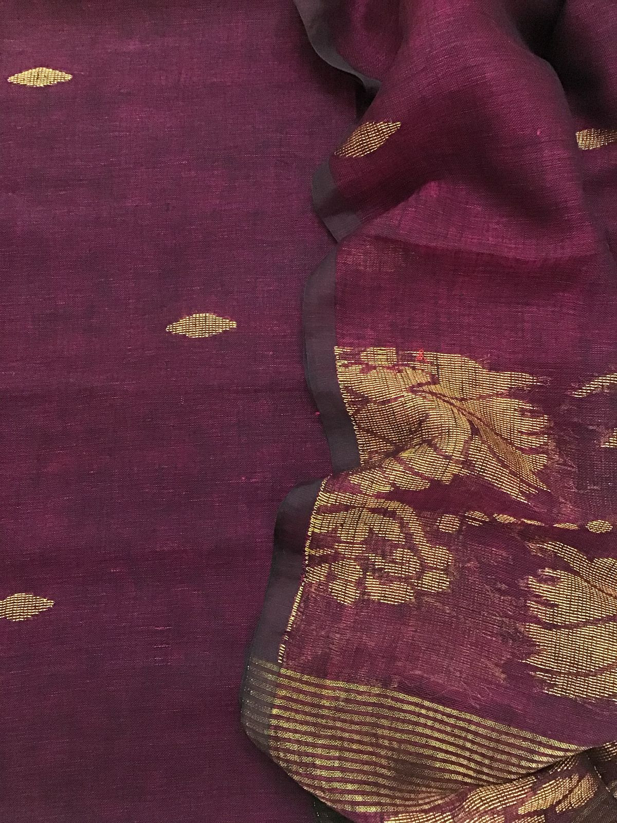 Pure Linen Jute Cotton Self Weaved Kurta Dupatta Set - Wine