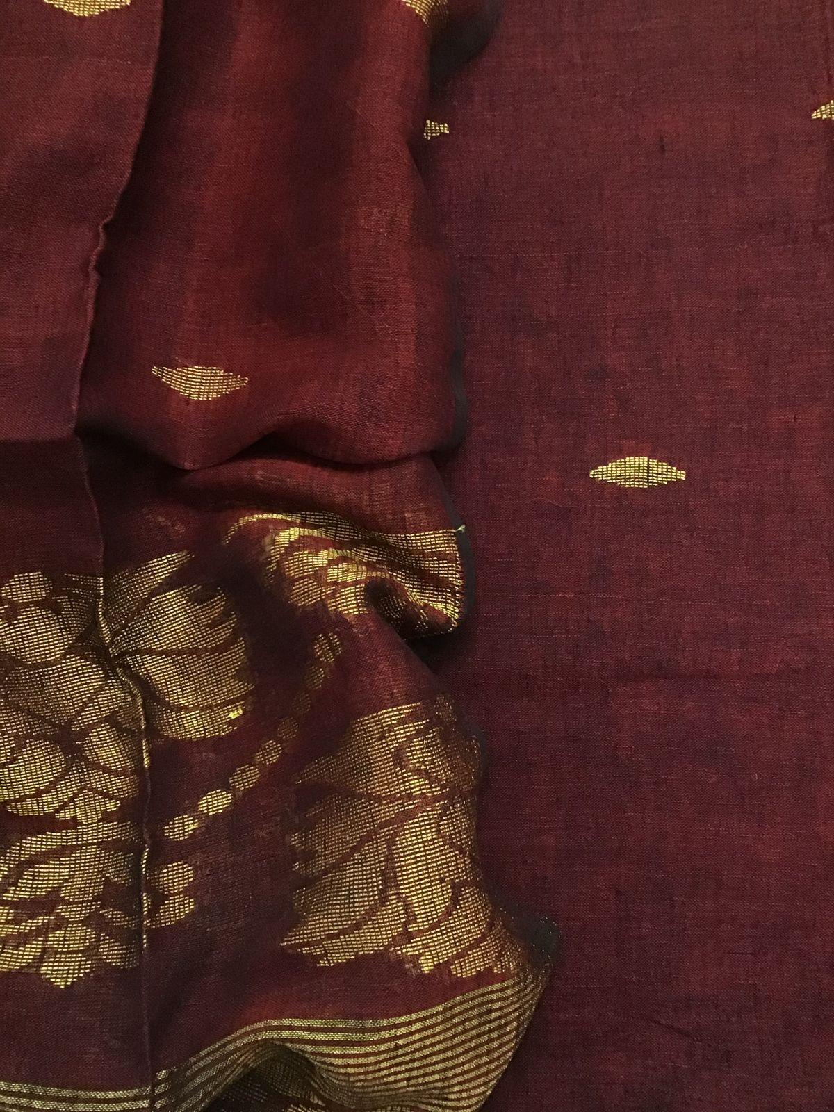 Pure Linen Jute Cotton Self Weaved Kurta Dupatta Set - Maroon