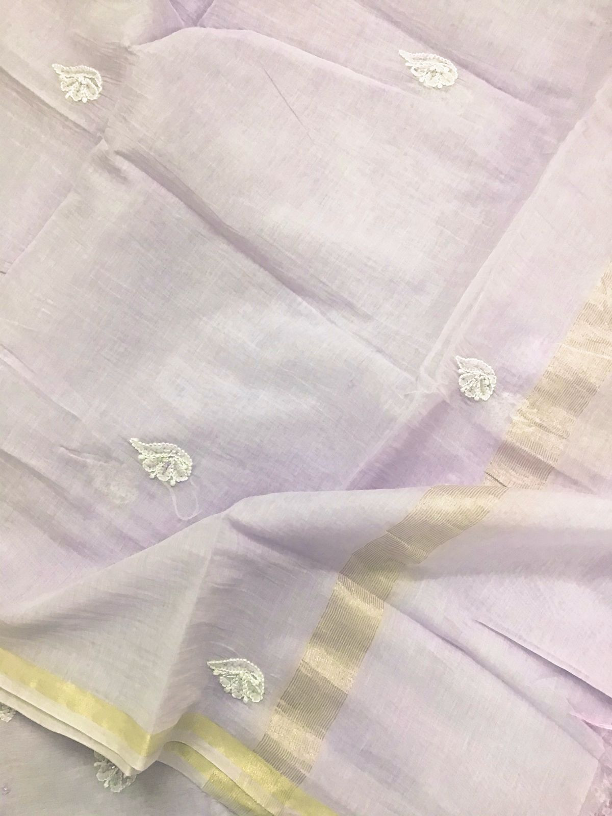 Pure Chanderi Chikankari Work Suit - Lavender