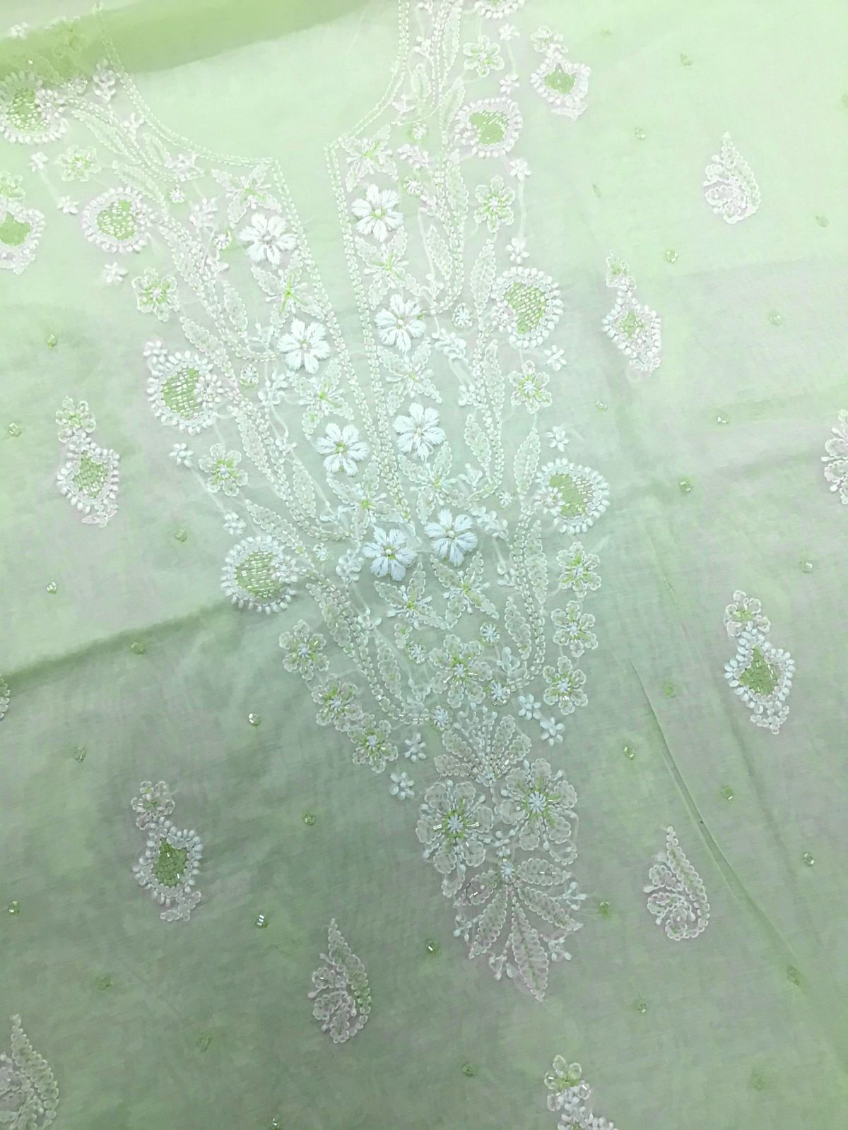 Pure Chanderi Chikankari Work Suit - Lime Green