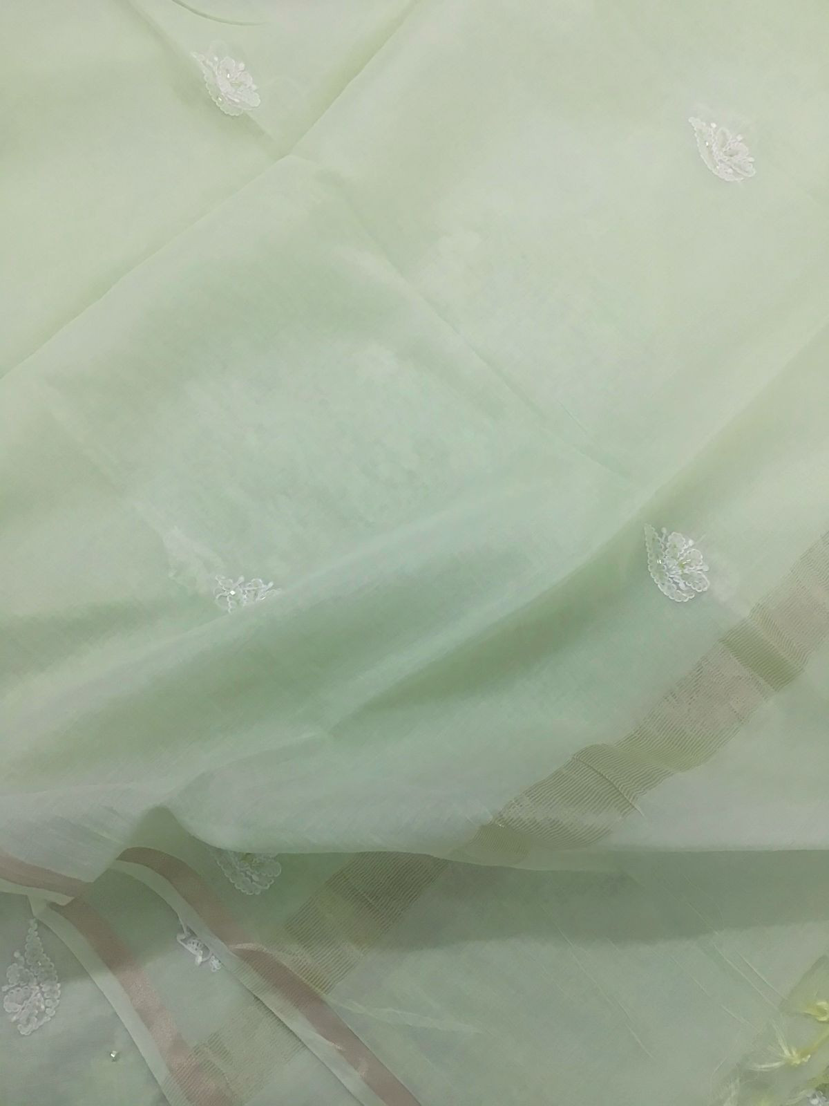 Pure Chanderi Chikankari Work Suit - Lime Green